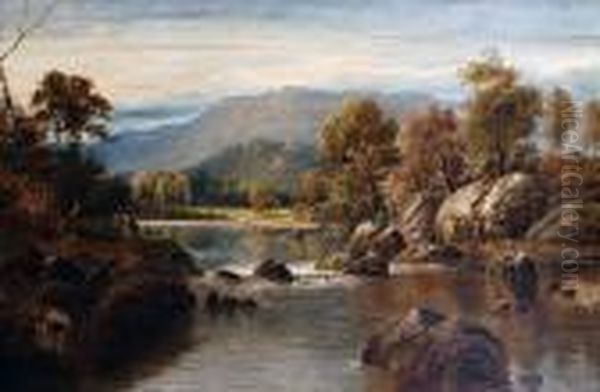 A Highland River Oil Painting by William Henry Mander