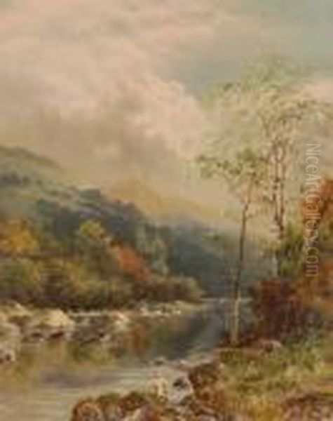 Fishermen On The Dee Near Llangollen Oil Painting by William Henry Mander