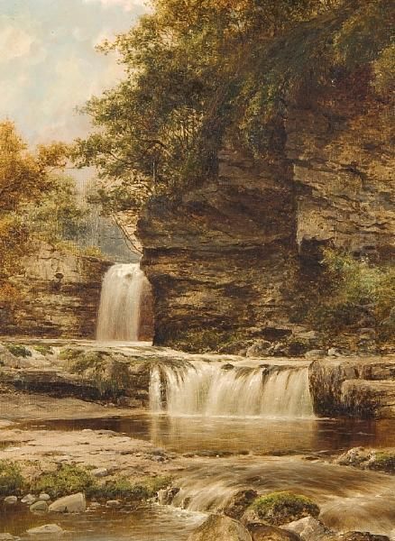 Falls In The Vale Of Neath, Northwales Oil Painting by William Henry Mander