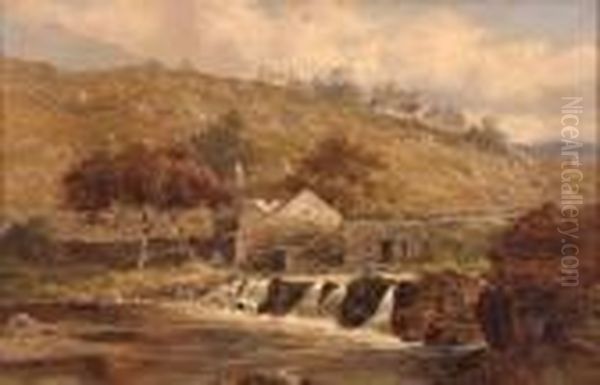 The Old Mill At Bedgaleat, North Wales Oil Painting by William Henry Mander