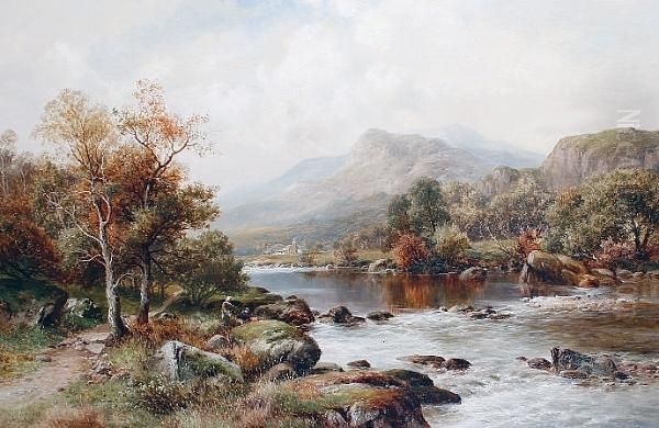 Fishing In A River Valley Oil Painting by William Henry Mander