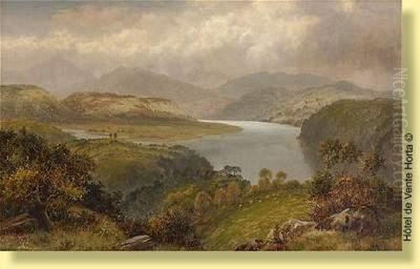 Vue Plongeante Sur Une Vallee Lacustre Oil Painting by William Henry Mander