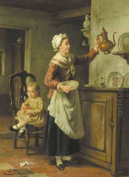 Mother's little helpers Oil Painting by Charles Petit