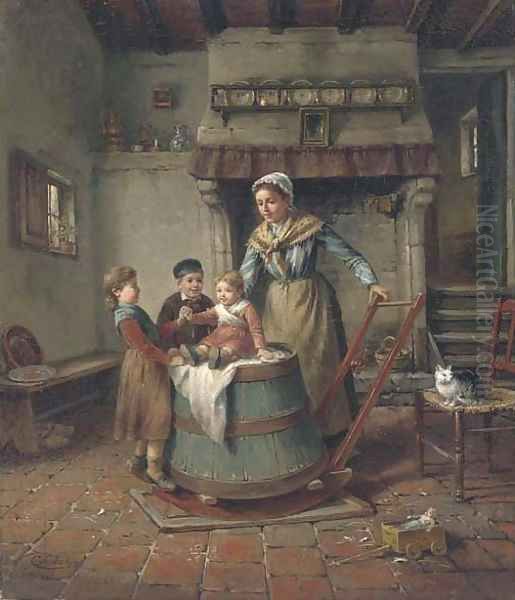 The butter churn Oil Painting by Charles Petit