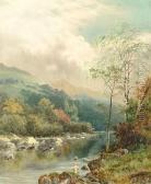 'on The Dee Near Llangollen' 'w H Mander 90' (lower Left) And Inscribed Verso Oil Painting by William Henry Mander