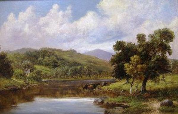 Cattle Watering Oil Painting by William Henry Mander