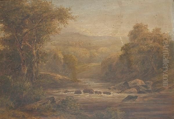 A River Landscape With A Stately Home In The Distance. Oil Painting by William Henry Mander