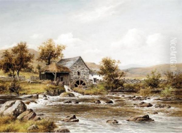 Old Welsh Mill Oil Painting by William Henry Mander