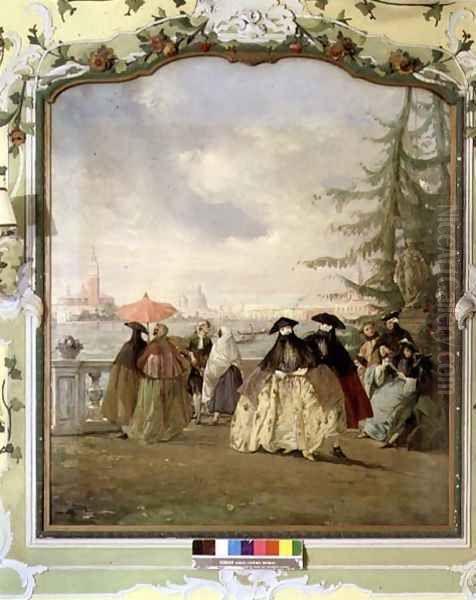 Masked Couple at the Giardini, Venice Oil Painting by V. Ponga