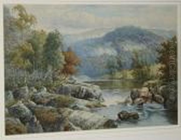 Rocky River Landscape Oil Painting by William Henry Mander