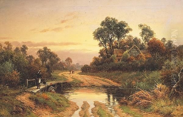 Evening Nr. Upton On Severn Oil Painting by William Henry Mander