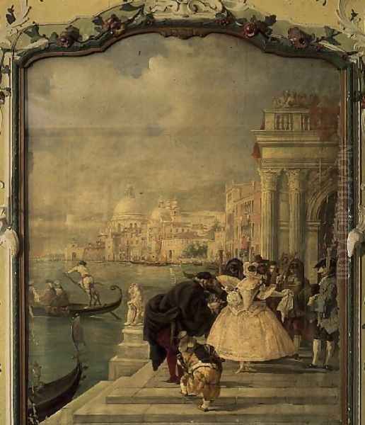 Masked Lady in front of the Salute, Venice Oil Painting by V. Ponga