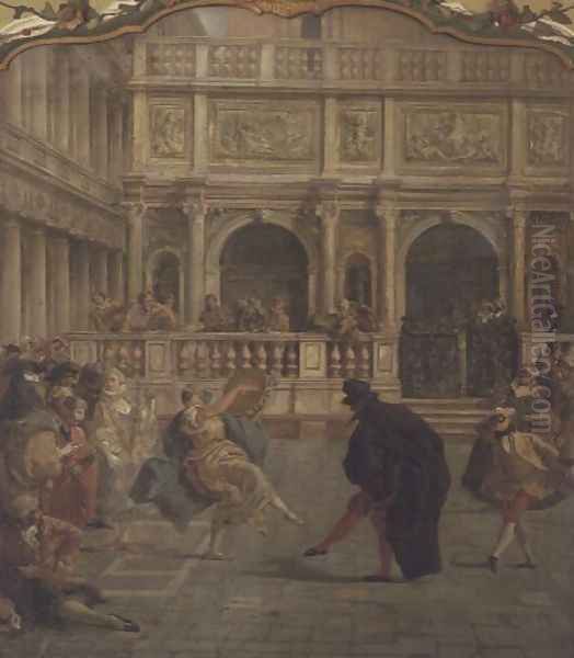 Masked Figures Dancing in front of the Loggetta by V. Ponga