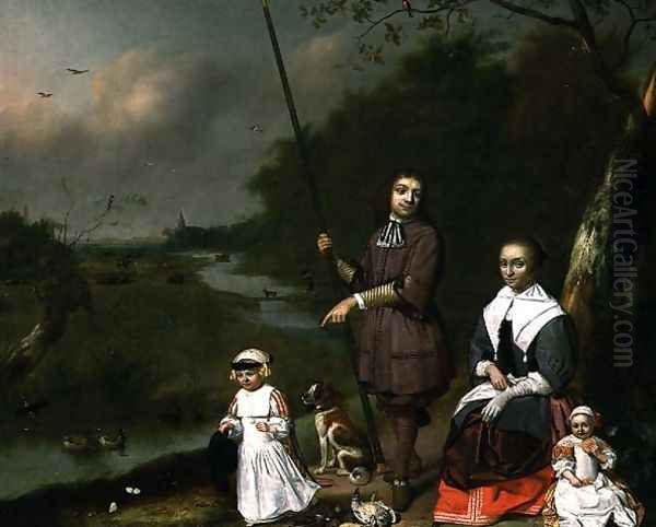 A Family Group by a River, 1668 Oil Painting by Cornelis Picolet