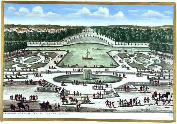 The Grand Parterre dEau and the Canal, Chantilly, from Vues des belles maisons de France, published 1680 Oil Painting by Adam Perelle