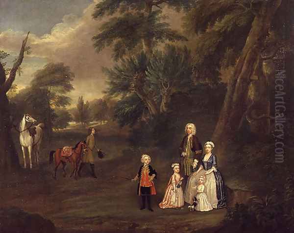 Thomas Hill of Tern, and his family in a landscape, 1730 Oil Painting by Charles Phillips