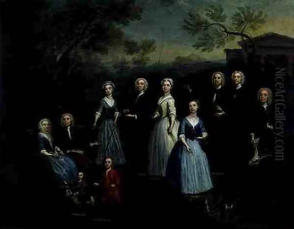 The Russell, Revett and Greenhill Families, 1740s Oil Painting by Charles Phillips