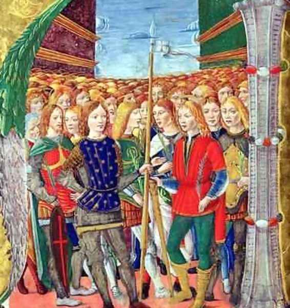 Historiated initial N depicting St. Maurice and the Theban Legion, Lombardy School, c.1499-1511 Oil Painting by Alessandro Pampurino