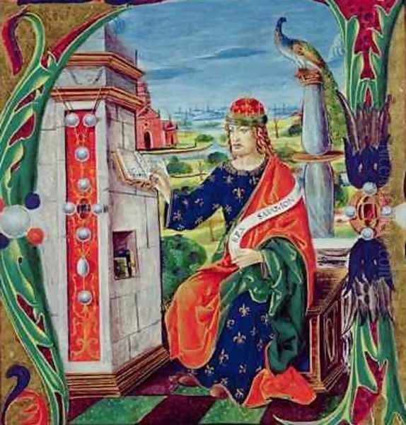 Historiated initial A depicting King Solomon, Lombardy School, c.1499-1511 Oil Painting by Alessandro Pampurino