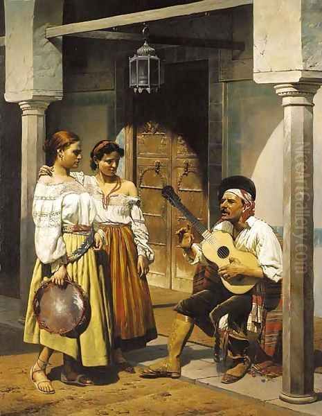 Andalucian musicians Oil Painting by Charles Louis Porion