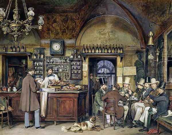 The Greek Cafe in Rome, 1856 Oil Painting by Ludwig Passini