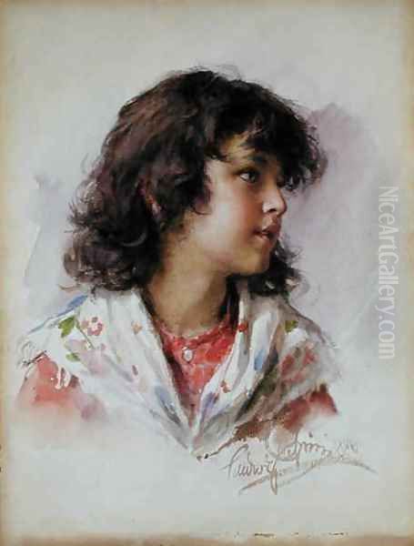 Head of a Girl, 1886 Oil Painting by Ludwig Passini