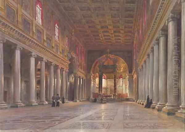 The interior of the Basilica of Santa Maria Maggiore, Rome Oil Painting by Ludwig Passini