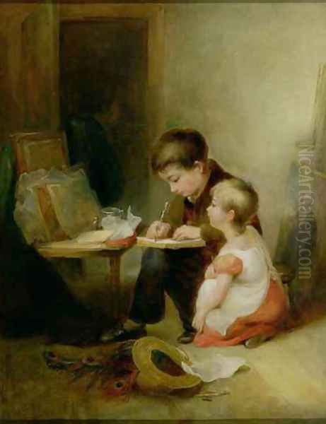 Two Children at Drawing Lessons Oil Painting by John Frederic Passmore