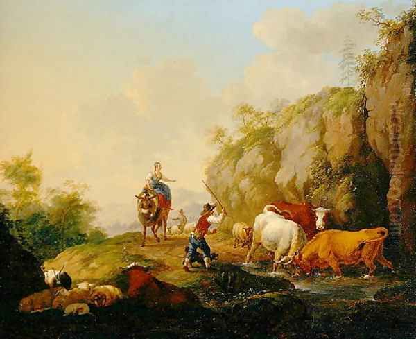 Landscape with Herdsman and Rustics, 1783 Oil Painting by Johann Georg Pforr