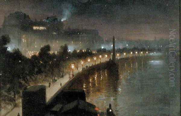 The Embankment and Cleopatras Needle at Night, London, c.1910 Oil Painting by George Hyde Pownall