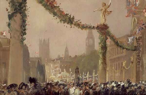 Decorations in Whitehall for the Coronation of King George V, 1910 Oil Painting by George Hyde Pownall