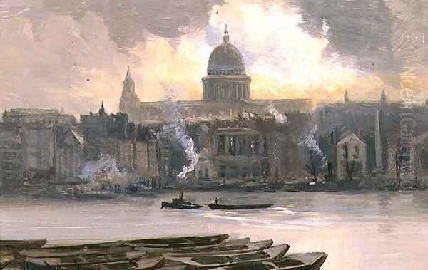 St.Pauls from the River Oil Painting by George Hyde Pownall