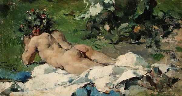 Study of a Nude, 1888 Oil Painting by Ignacio Pinazo Camarlech