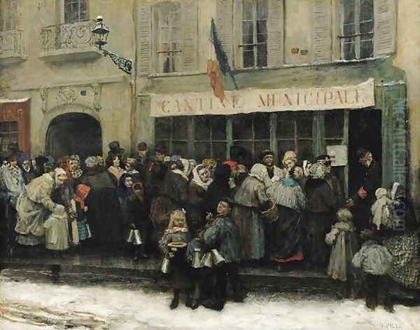 A Soup Kitchen during the Siege of Paris, after 1870 Oil Painting by Henri Pille