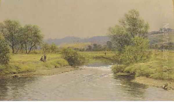 Anglers on the banks of a river Oil Painting by Waller Hugh Paton