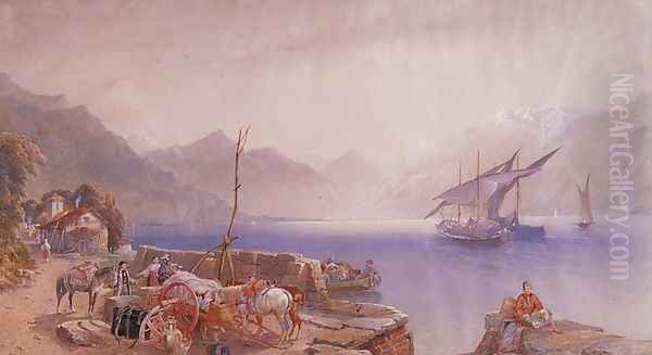 On an Italian Lakeshore Oil Painting by Aaron Edwin Penley