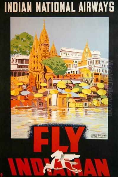 Fly Indiaman, poster advertising Indian National Airways, c.1938 Oil Painting by Sanyai Phani