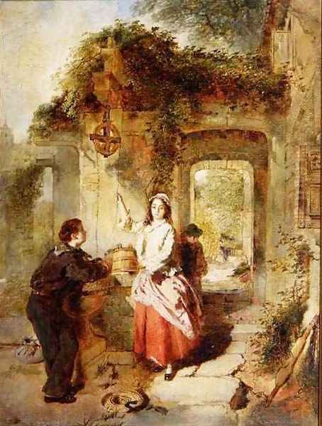 Courting at the Well, 1862 Oil Painting by Daniel Pasmore