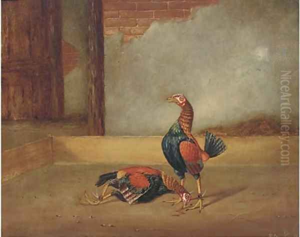 Fighting cocks, the death Oil Painting by Hilton L. Jnr. Pratt