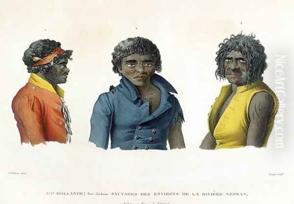 Port Jackson, New Holland Natives from the River Nepean Region, from Voyage Autour du Monde sur les Corvettes de LUranie 1817-20 engraved by Forget, published 1825 Oil Painting by Alphonse Pellion