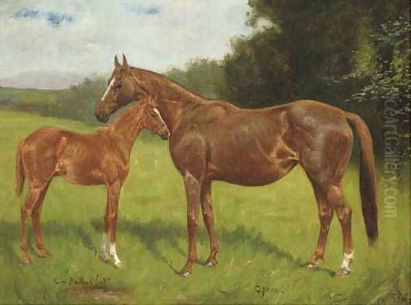 Opera, a chestnut mare with a foal Oil Painting by George Paice