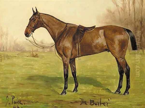 The Barber, a saddled bay hunter in a landscape Oil Painting by George Paice