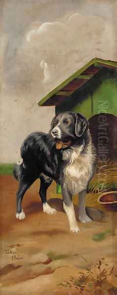 Toby, before a kennel Oil Painting by George Paice