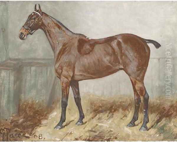 A bay hunter in a stable Oil Painting by George Paice