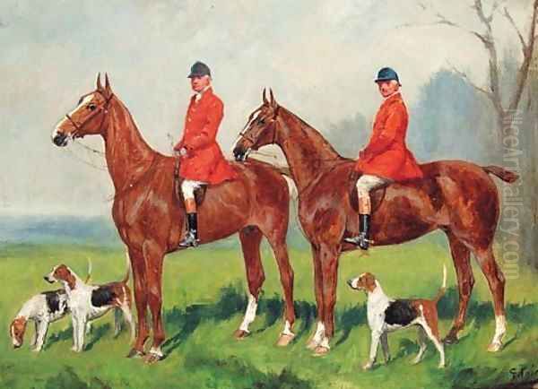 Huntsmen with Hounds at the Edge of a Wood Oil Painting by George Paice