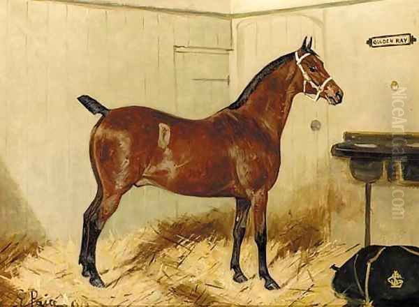 Mighty Atom, a bay hunter in a stable Oil Painting by George Paice