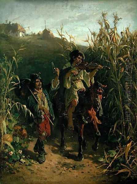 Gipsies Oil Painting by August Xaver Karl von Pettenkofen