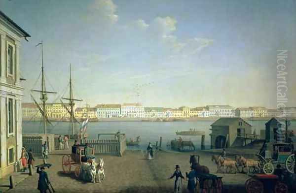 English Shore Street in St Petersburg, 1790s Oil Painting by Benjamin Patersson