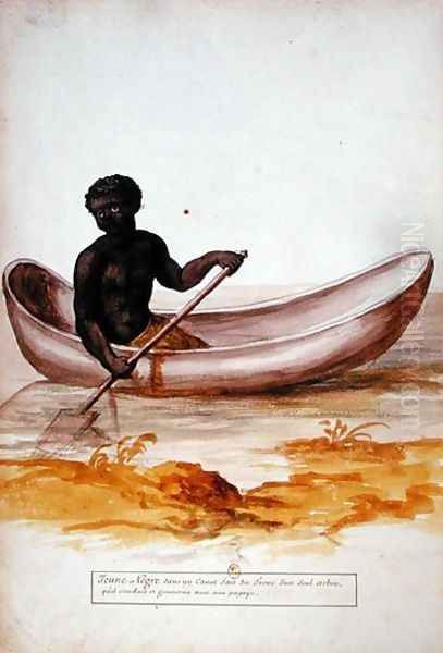 Young negro in a canoe in the Caribbean, from a manuscript on plants and civilization in the Antilles, c.1686 Oil Painting by Charles Plumier