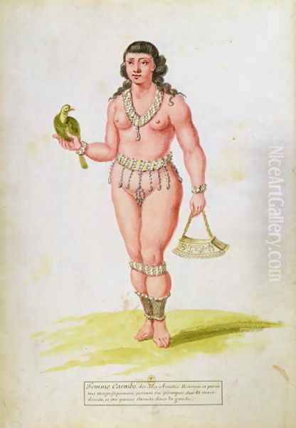 Native of the Caribbean with a parrot, from a manuscript on plants and civilization in the Antilles, c.1686 Oil Painting by Charles Plumier